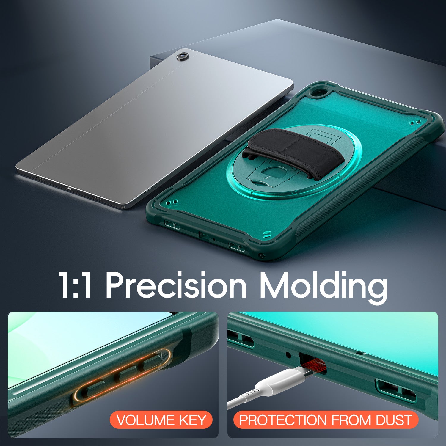 Samsung Tab A11+ A11 Plus Rugged Case - 360° Stand, Hand & Shoulder Strap - Shockproof - Green