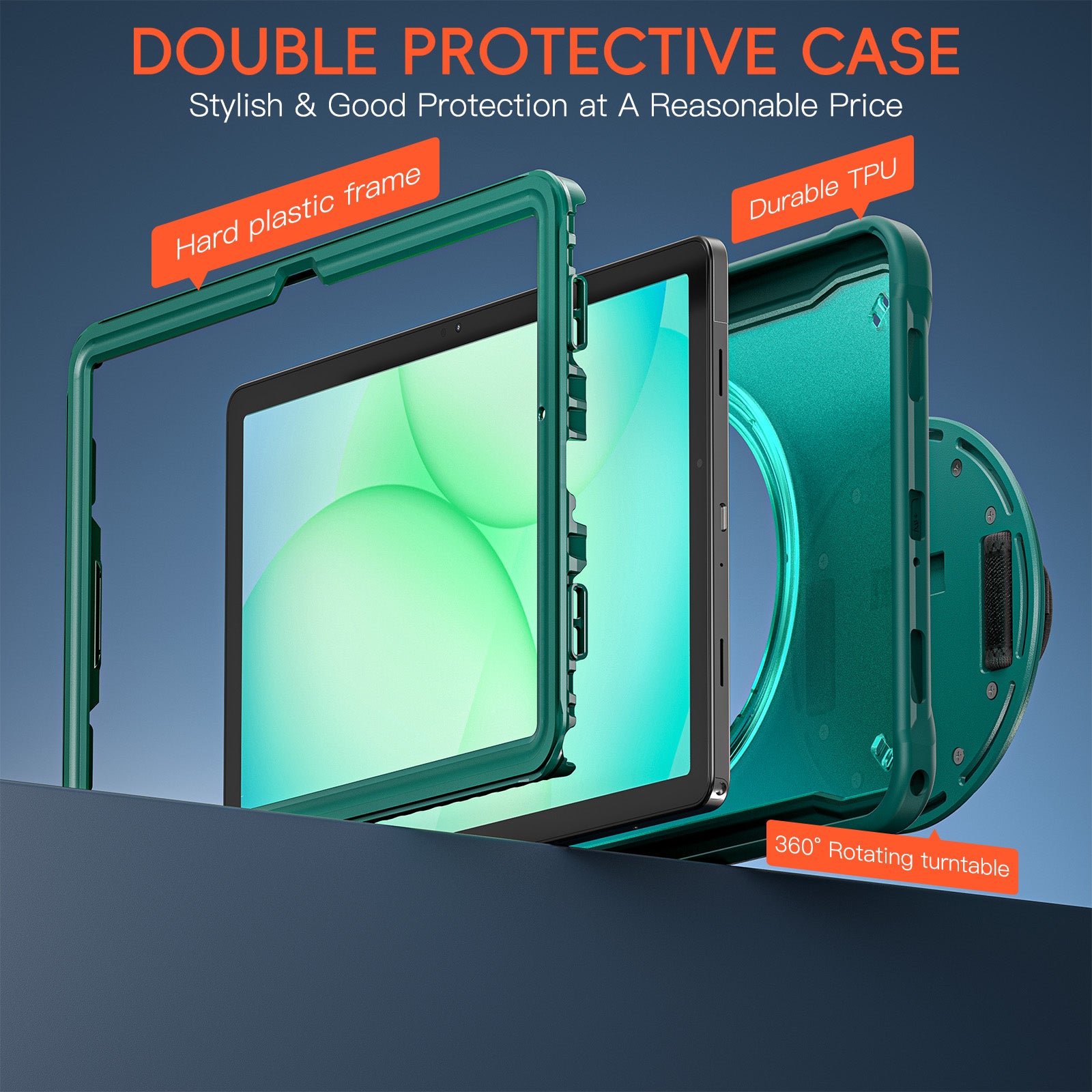 Samsung Tab A11+ A11 Plus Rugged Case - 360° Stand, Hand & Shoulder Strap - Shockproof - Green