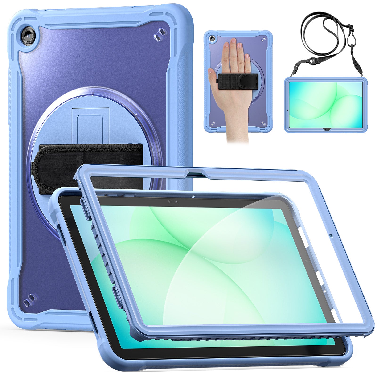 Samsung Tab A11+ A11 Plus Rugged Case - 360° Stand, Hand & Shoulder Strap - Shockproof - Lavender
