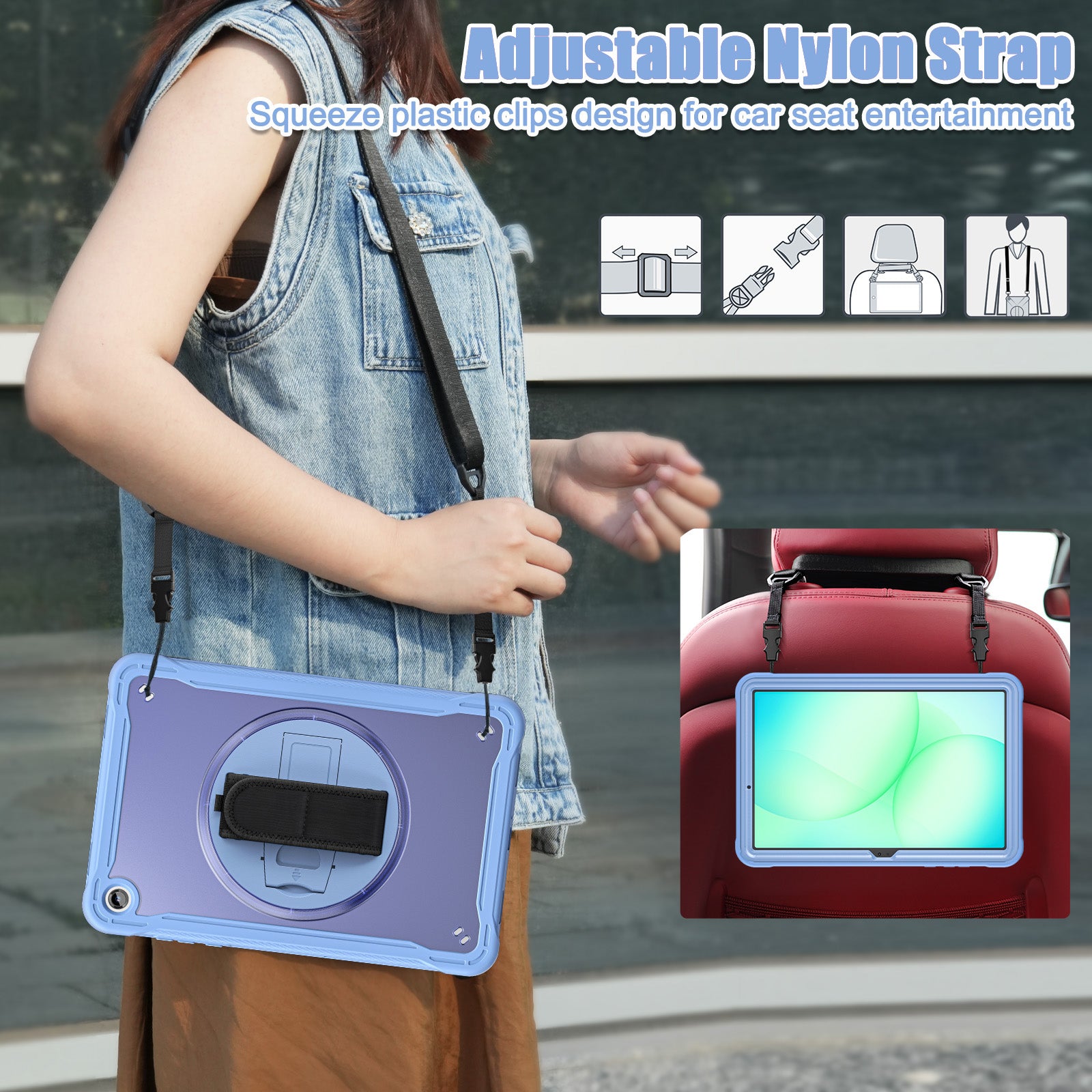 Samsung Tab A11+ A11 Plus Rugged Case - 360° Stand, Hand & Shoulder Strap - Shockproof - Lavender