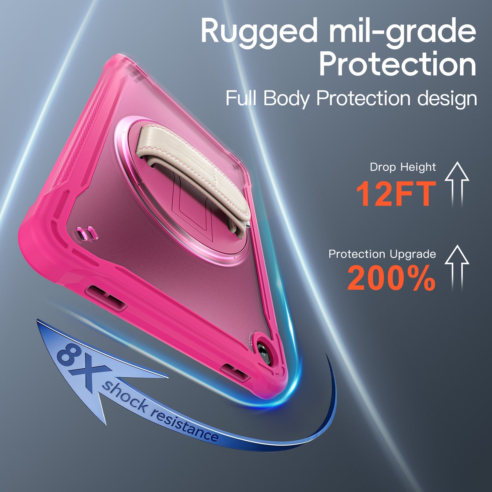 Samsung Tab A11+ A11 Plus Rugged Case - 360° Stand, Hand & Shoulder Strap - Shockproof - Rose