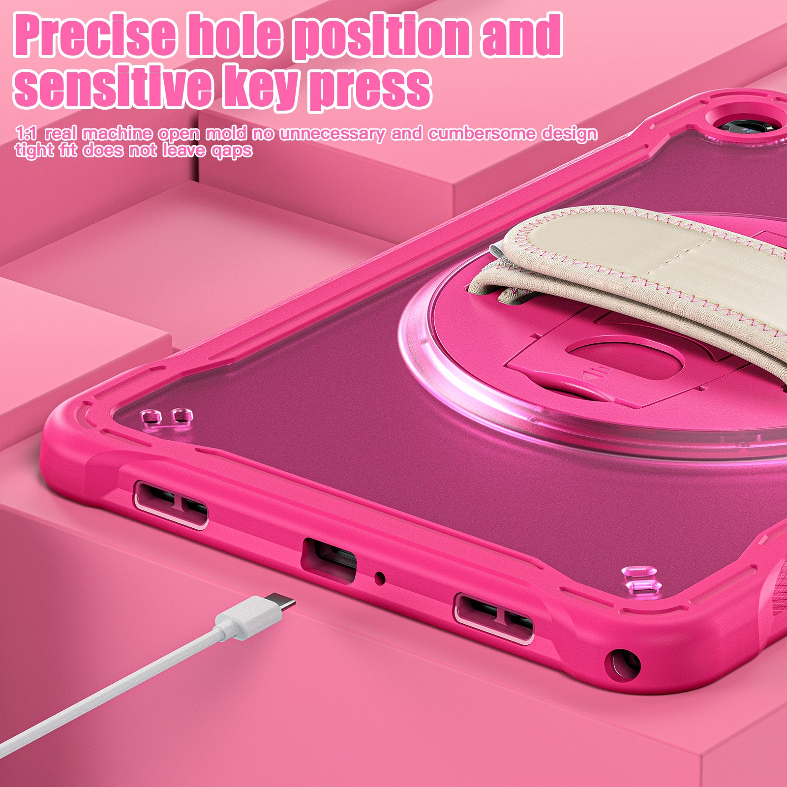 Samsung Tab A11+ A11 Plus Rugged Case - 360° Stand, Hand & Shoulder Strap - Shockproof - Rose