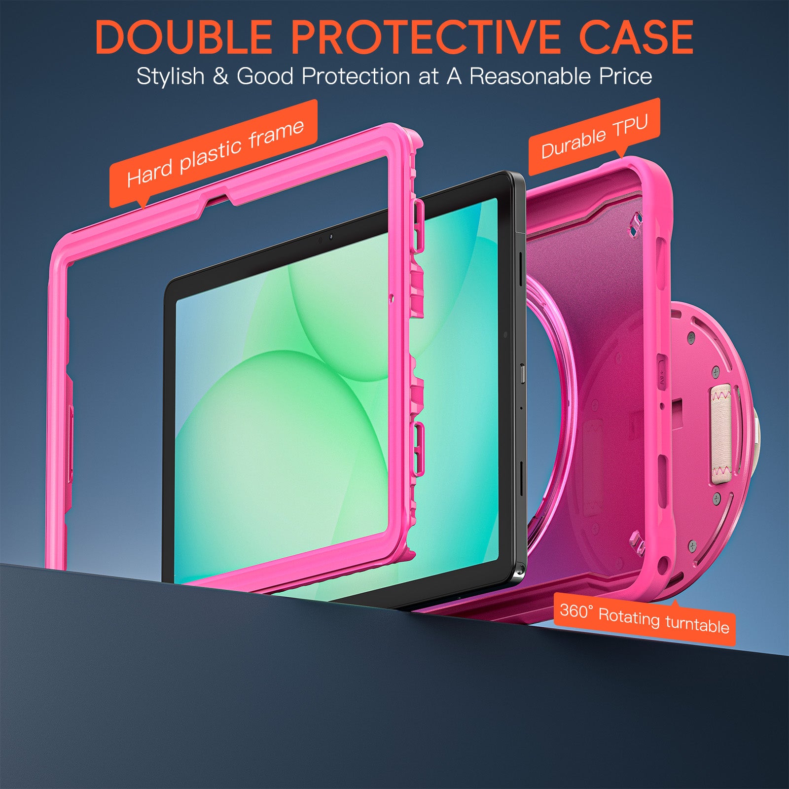 Samsung Tab A11+ A11 Plus Rugged Case - 360° Stand, Hand & Shoulder Strap - Shockproof - Rose