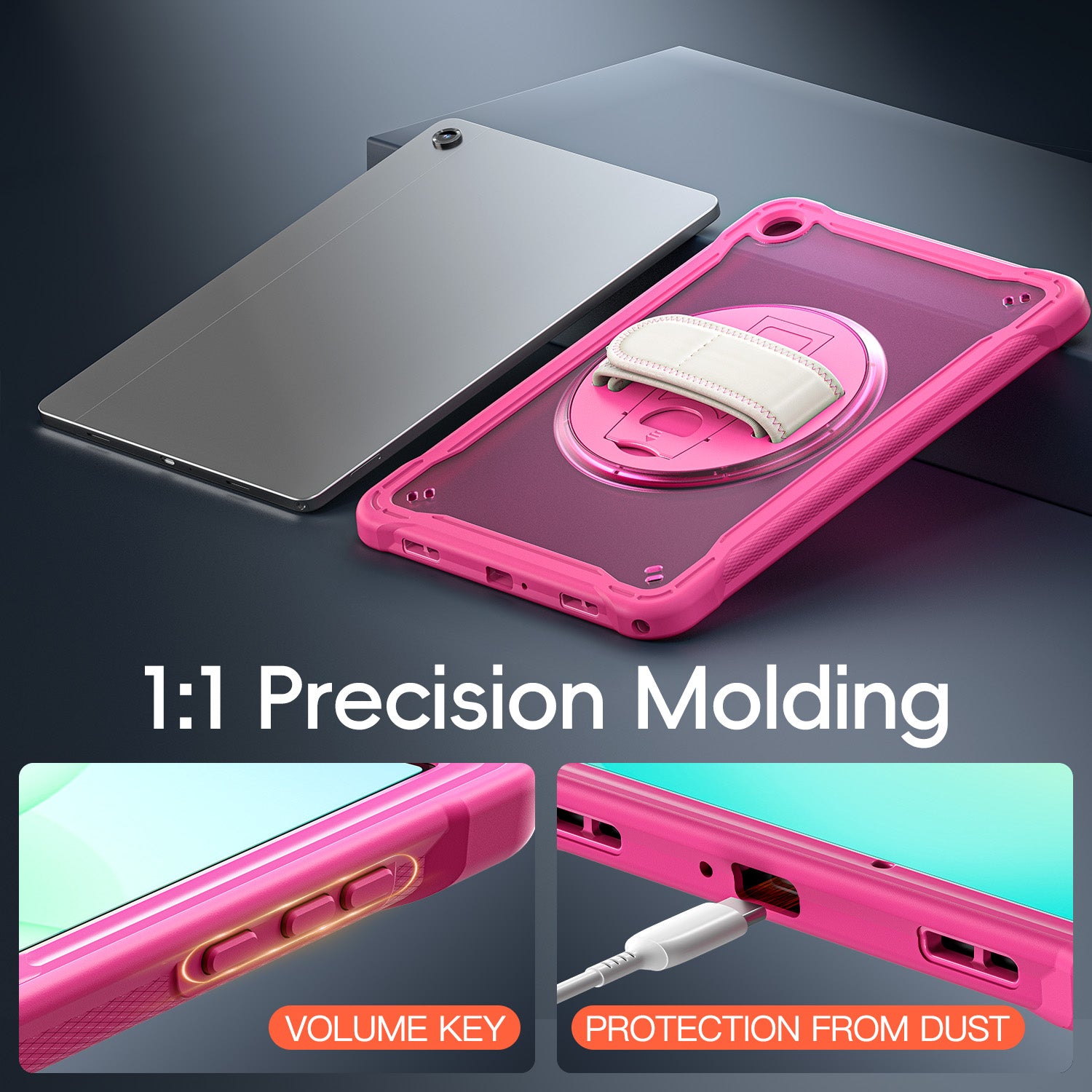 Samsung Tab A11+ A11 Plus Rugged Case - 360° Stand, Hand & Shoulder Strap - Shockproof - Rose