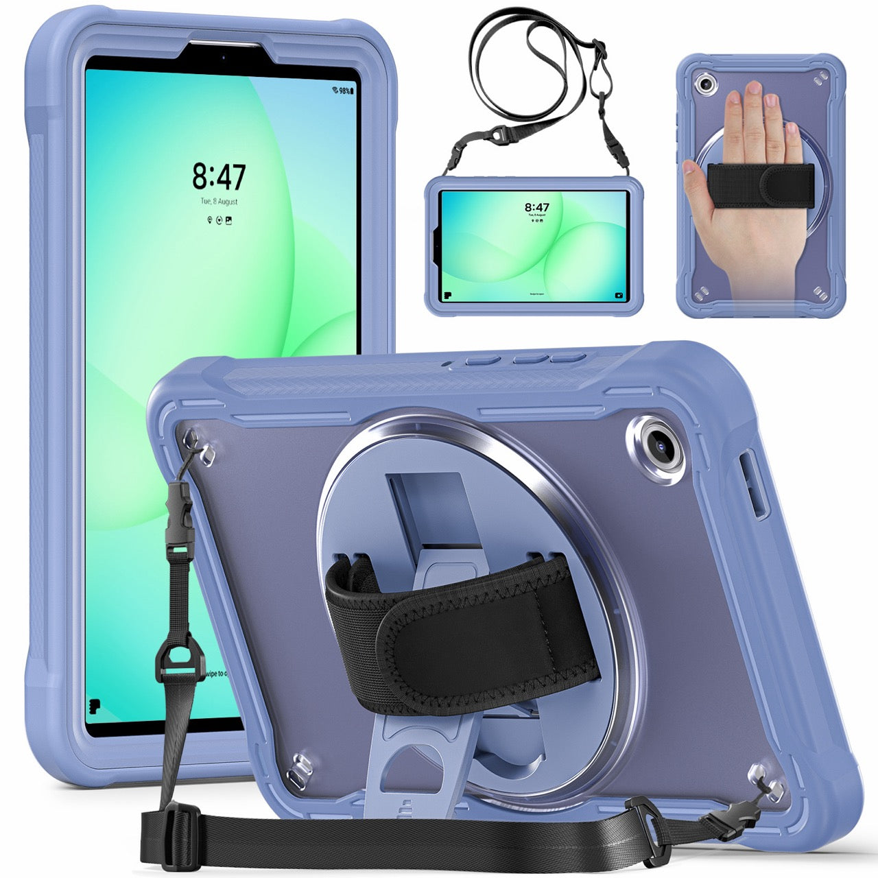 Samsung Tab A11 Rugged Case - 360° Stand, Hand & Shoulder Strap - Shockproof - Lavender