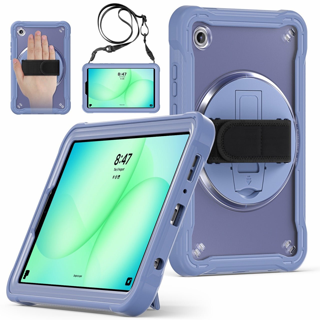 Samsung Tab A11 Rugged Case - 360° Stand, Hand & Shoulder Strap - Shockproof - Lavender