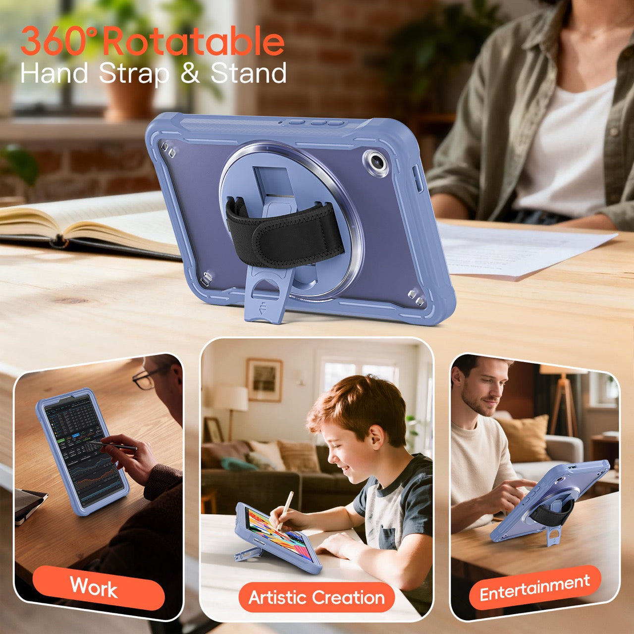 Samsung Tab A11 Rugged Case - 360° Stand, Hand & Shoulder Strap - Shockproof - Lavender