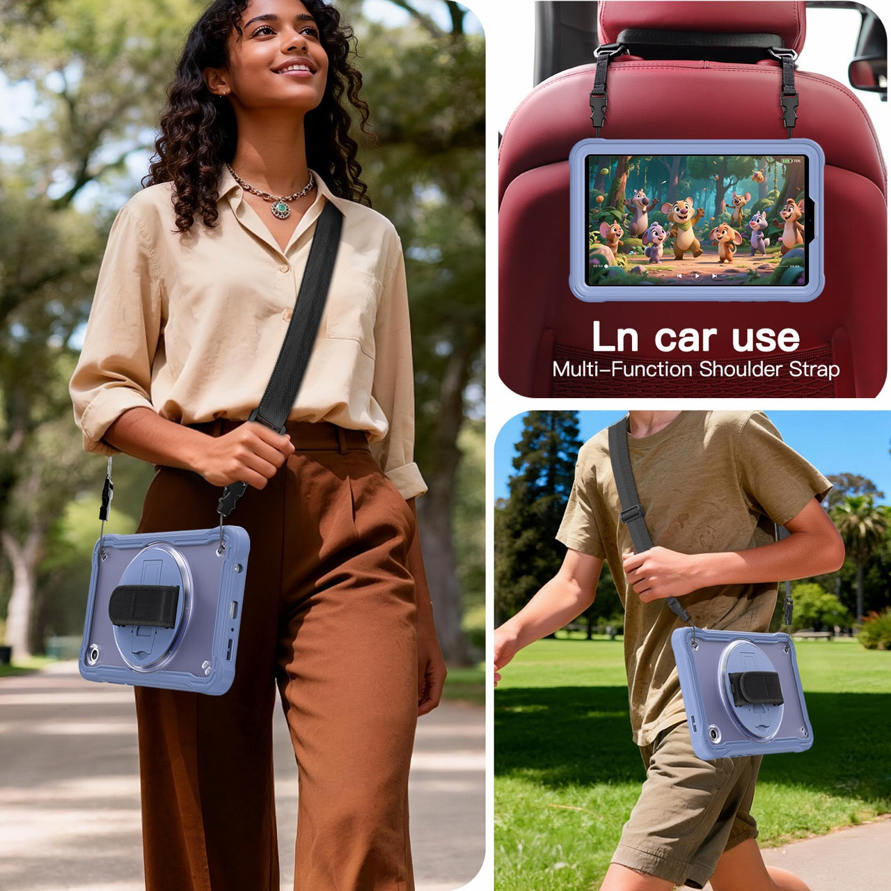 Samsung Tab A11 Rugged Case - 360° Stand, Hand & Shoulder Strap - Shockproof - Lavender