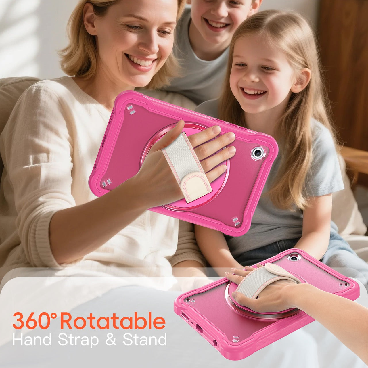 Samsung Tab A11 Rugged Case - 360° Stand, Hand & Shoulder Strap - Shockproof - Rose