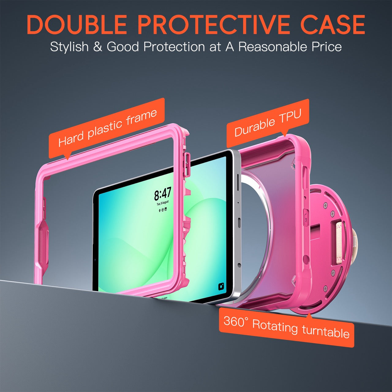 Samsung Tab A11 Rugged Case - 360° Stand, Hand & Shoulder Strap - Shockproof - Rose