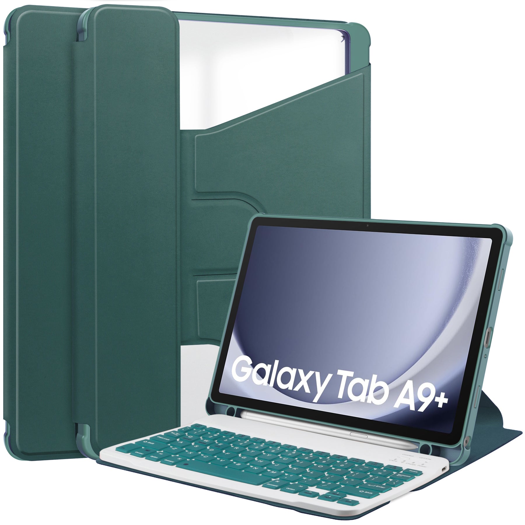 360° Rotating Keyboard Case for Samsung Galaxy Tab A9+/A11+ – Detachable Keyboard with Pencil Holder [Teal]