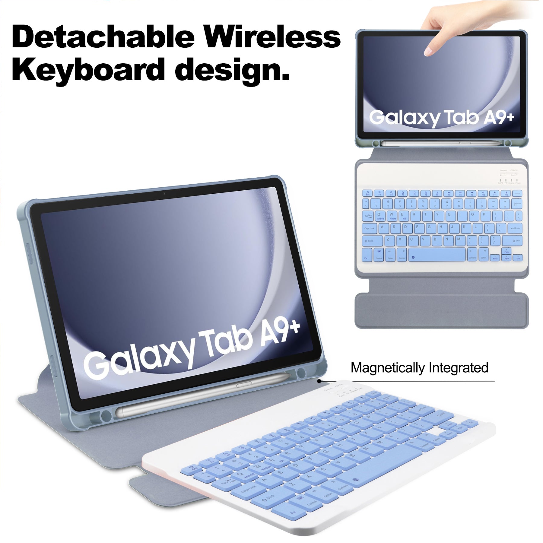 360° Rotating Keyboard Case for Samsung Galaxy Tab A9+/A11+ – Detachable Keyboard with Pencil Holder [Lavender]