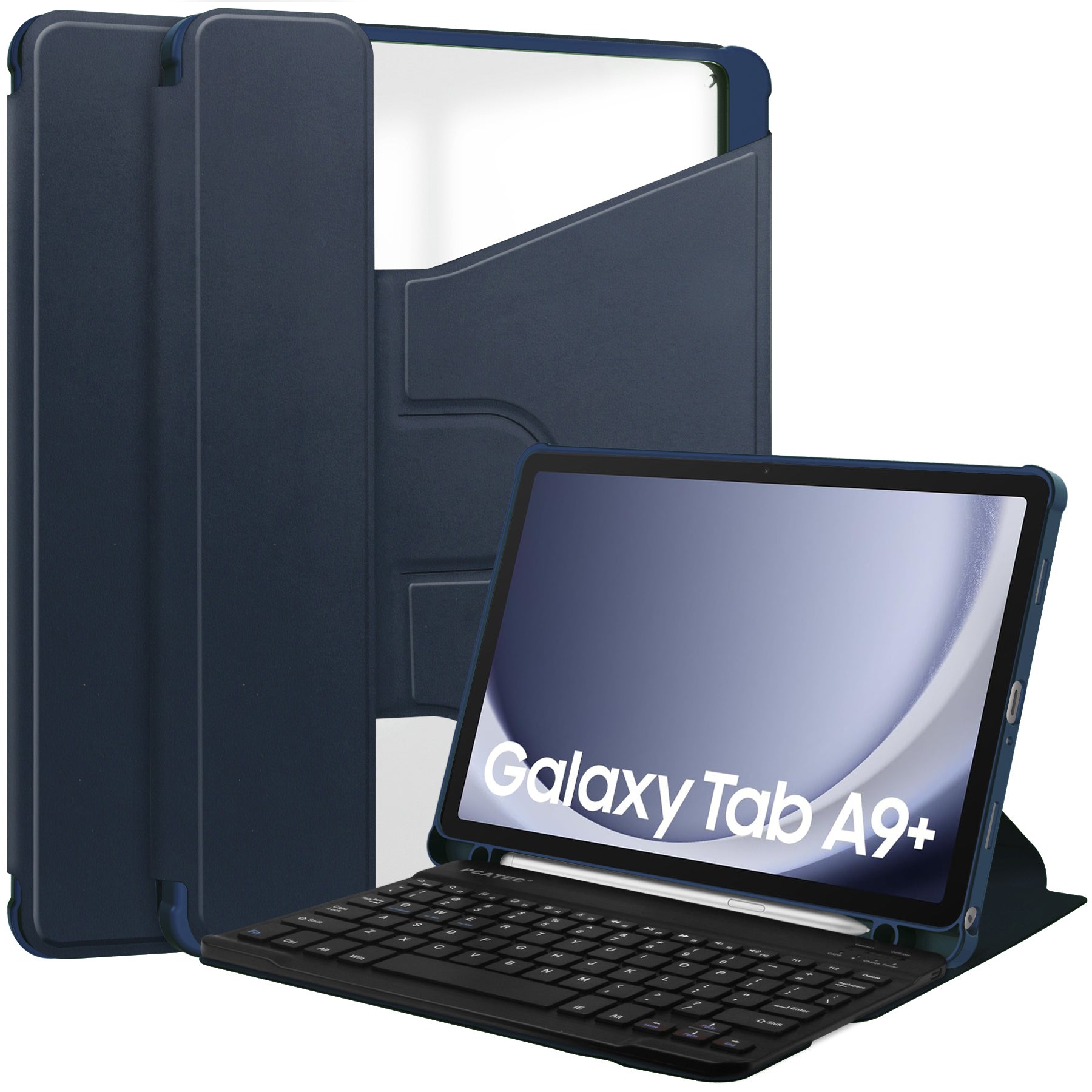 360° Rotating Keyboard Case for Samsung Galaxy Tab A9+/A11+ – Detachable Keyboard with Pencil Holder [Navy]