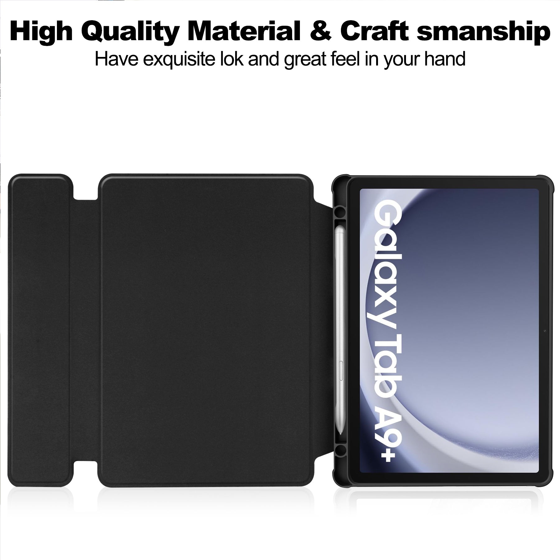 Samsung Tab A11 Plus A11+ Rotating Acrylic Back PU Leather Case with Pencil Holder [Black]