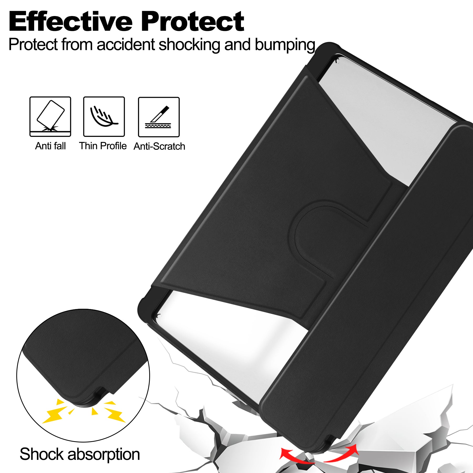 Rotating Acrylic Back PU Leather Case for Samsung Galaxy Tab A9+/A11+ with Pencil Holder [Black]