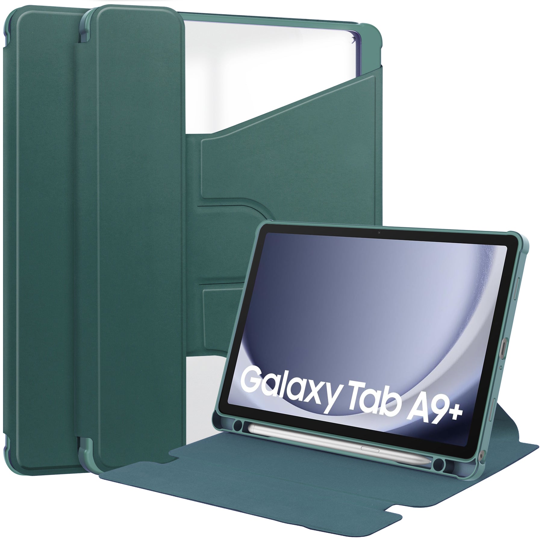 Samsung Tab A11 Plus A11+ Rotating Acrylic Back PU Leather Case with Pencil Holder [Teal]
