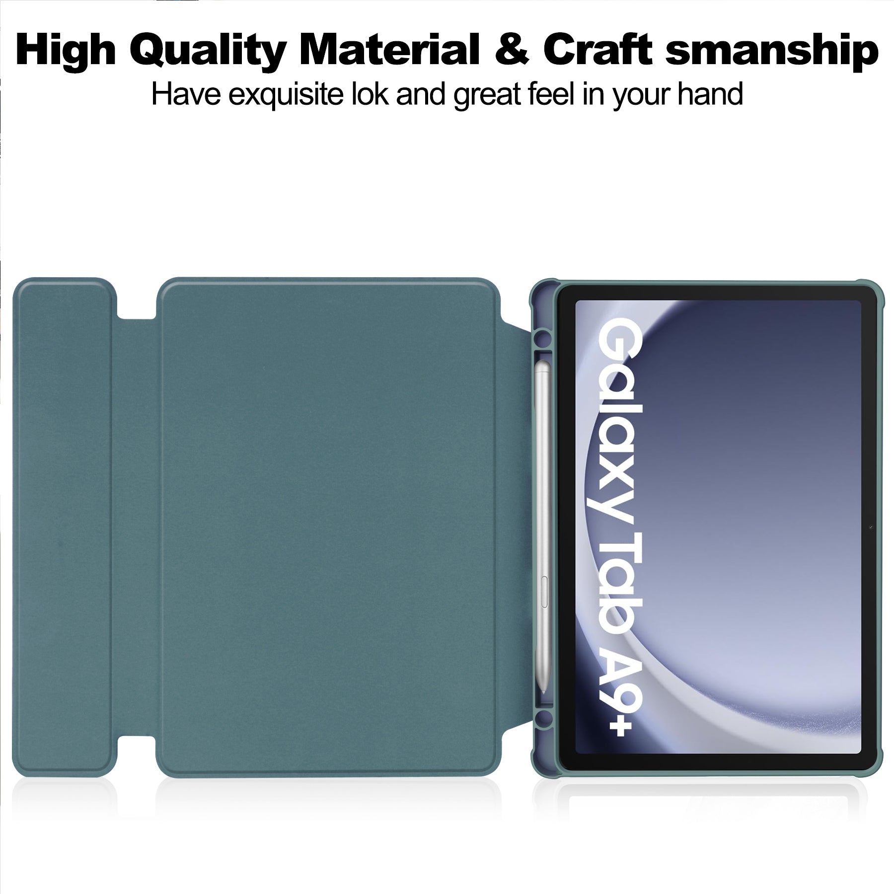 Samsung Tab A11 Plus A11+ Rotating Acrylic Back PU Leather Case with Pencil Holder [Teal]