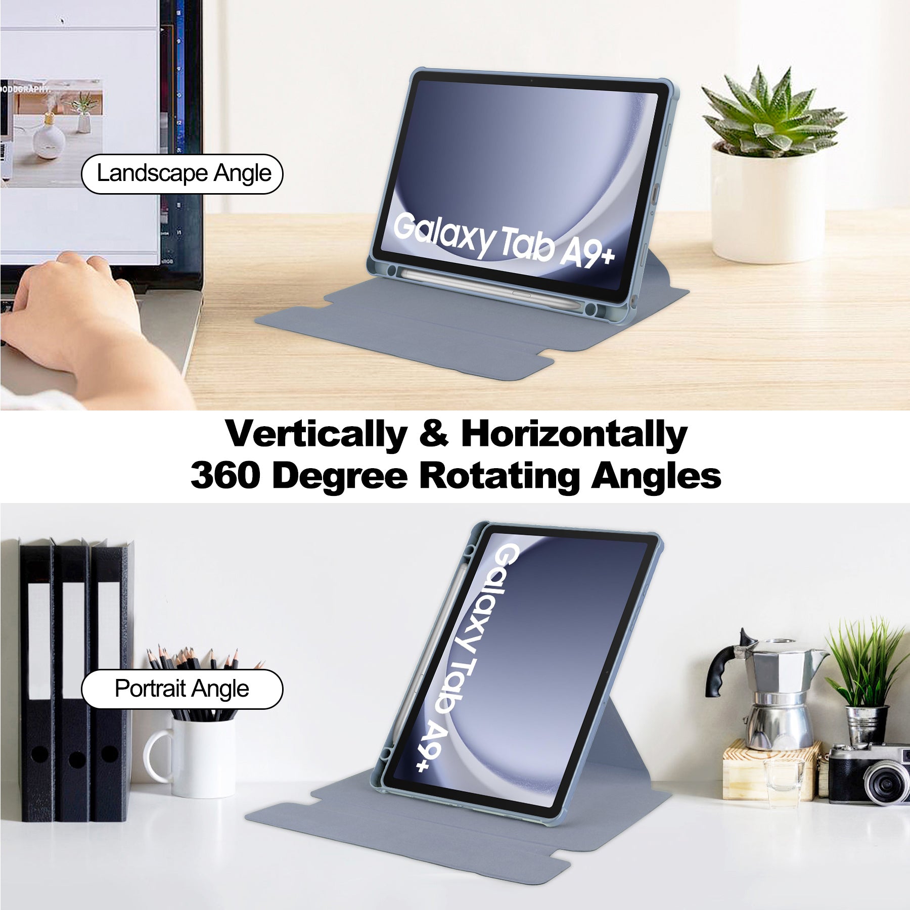 Samsung Tab A11 Plus A11+ Rotating Acrylic Back PU Leather Case with Pencil Holder [Lavender]