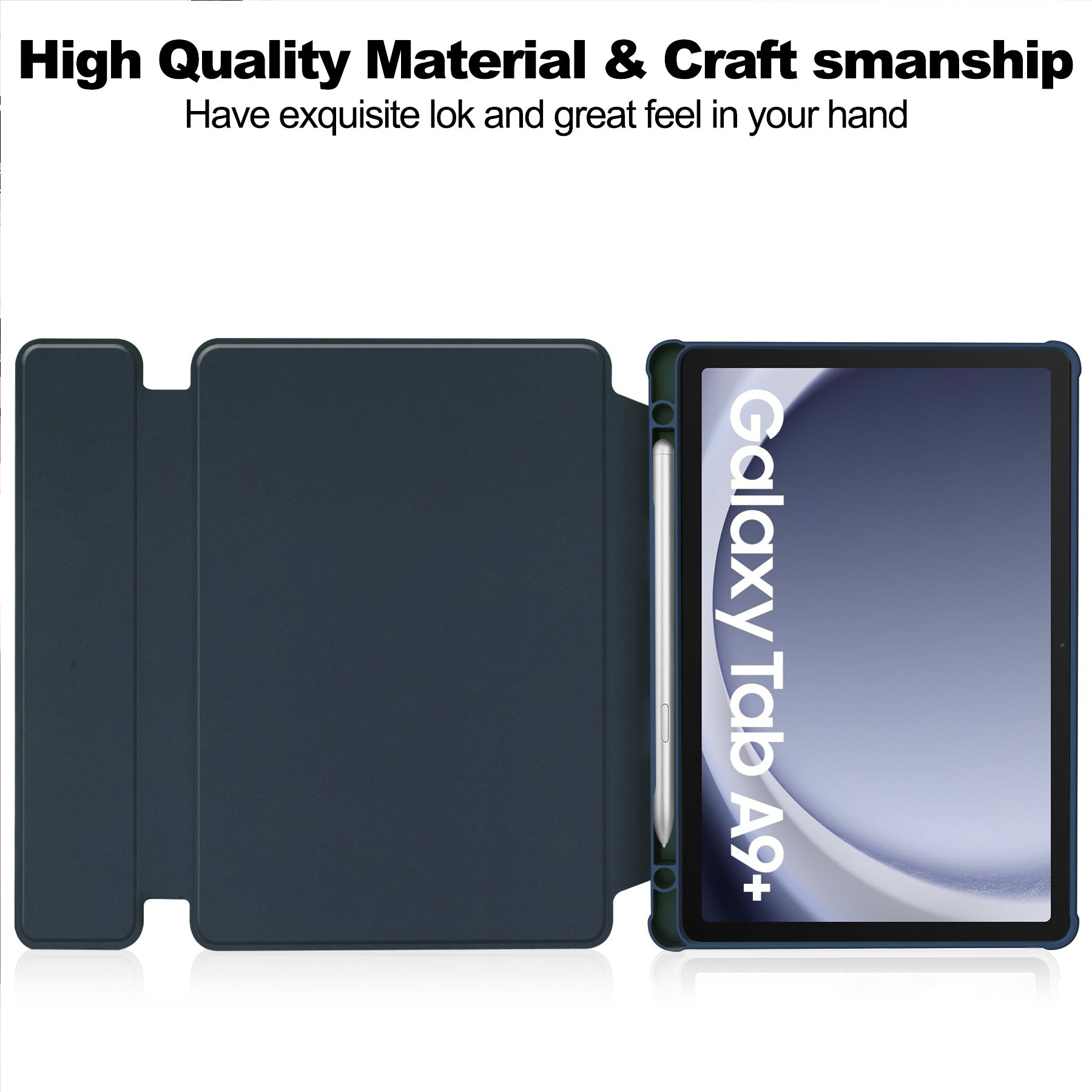 Samsung Tab A11 Plus A11+ Rotating Acrylic Back PU Leather Case with Pencil Holder [Navy]
