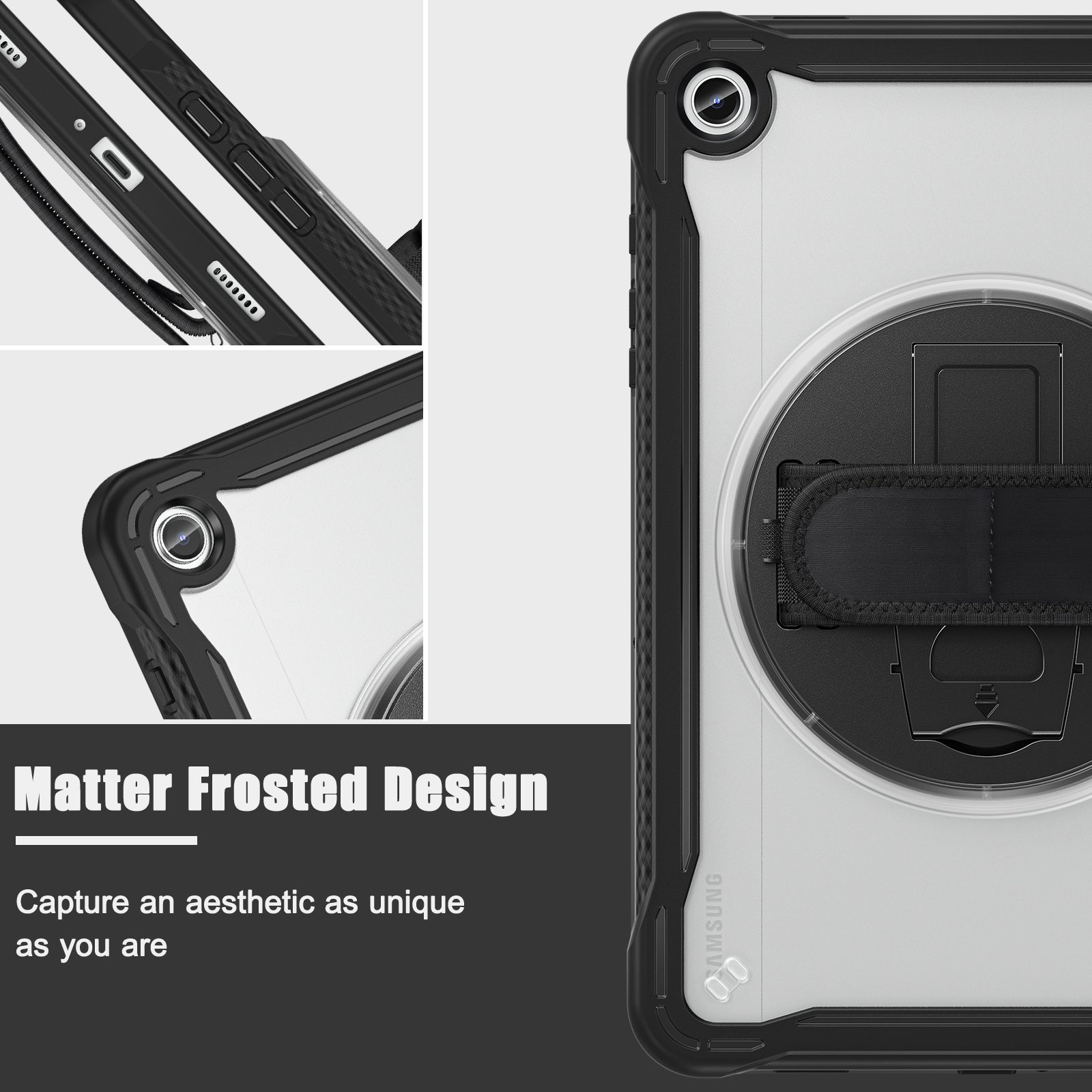 Samsung Tab A9+ A9 Plus Rugged Case - 360° Stand, Hand & Shoulder Strap - Shockproof - Black