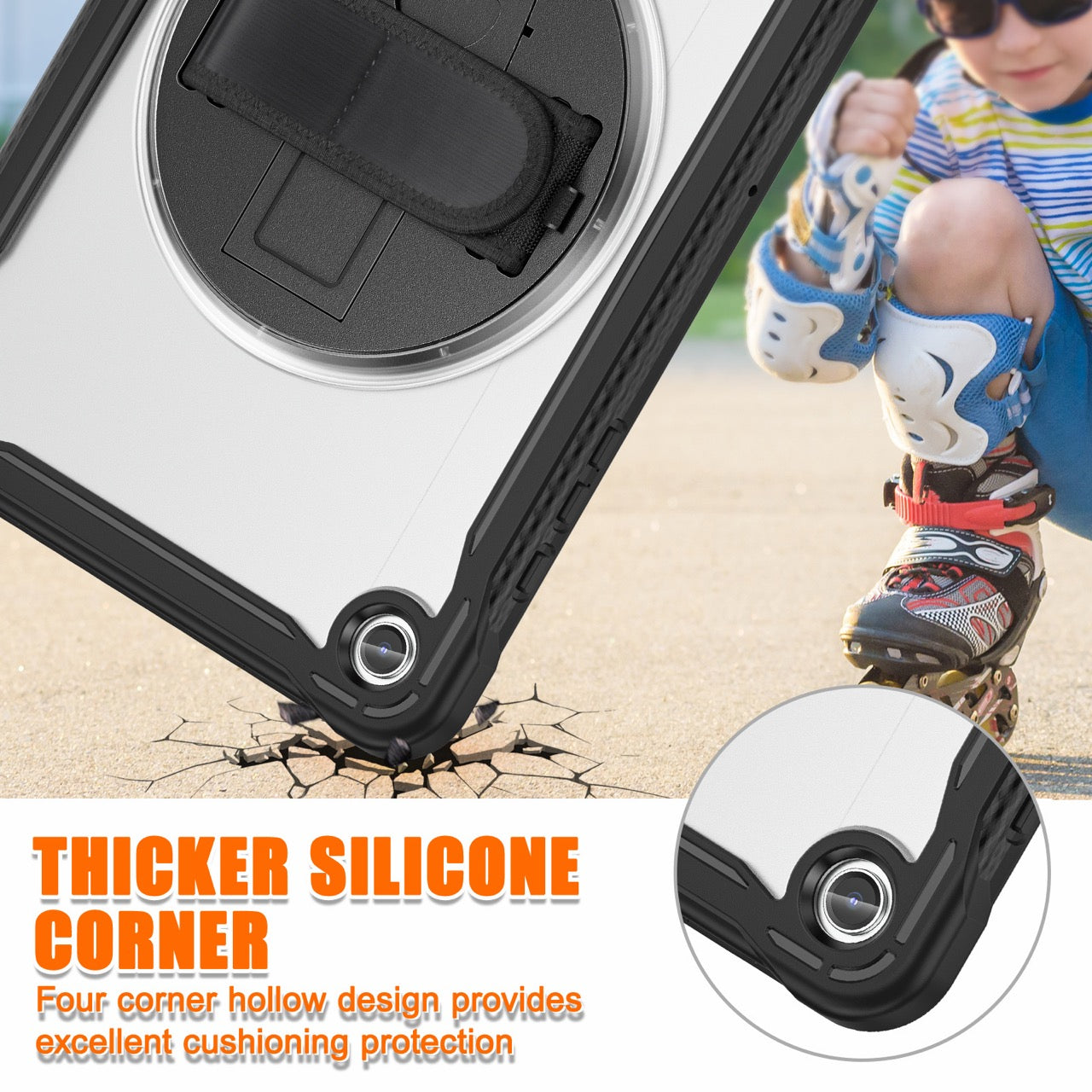 Samsung Tab A9+ A9 Plus Rugged Case - 360° Stand, Hand & Shoulder Strap - Shockproof - Black