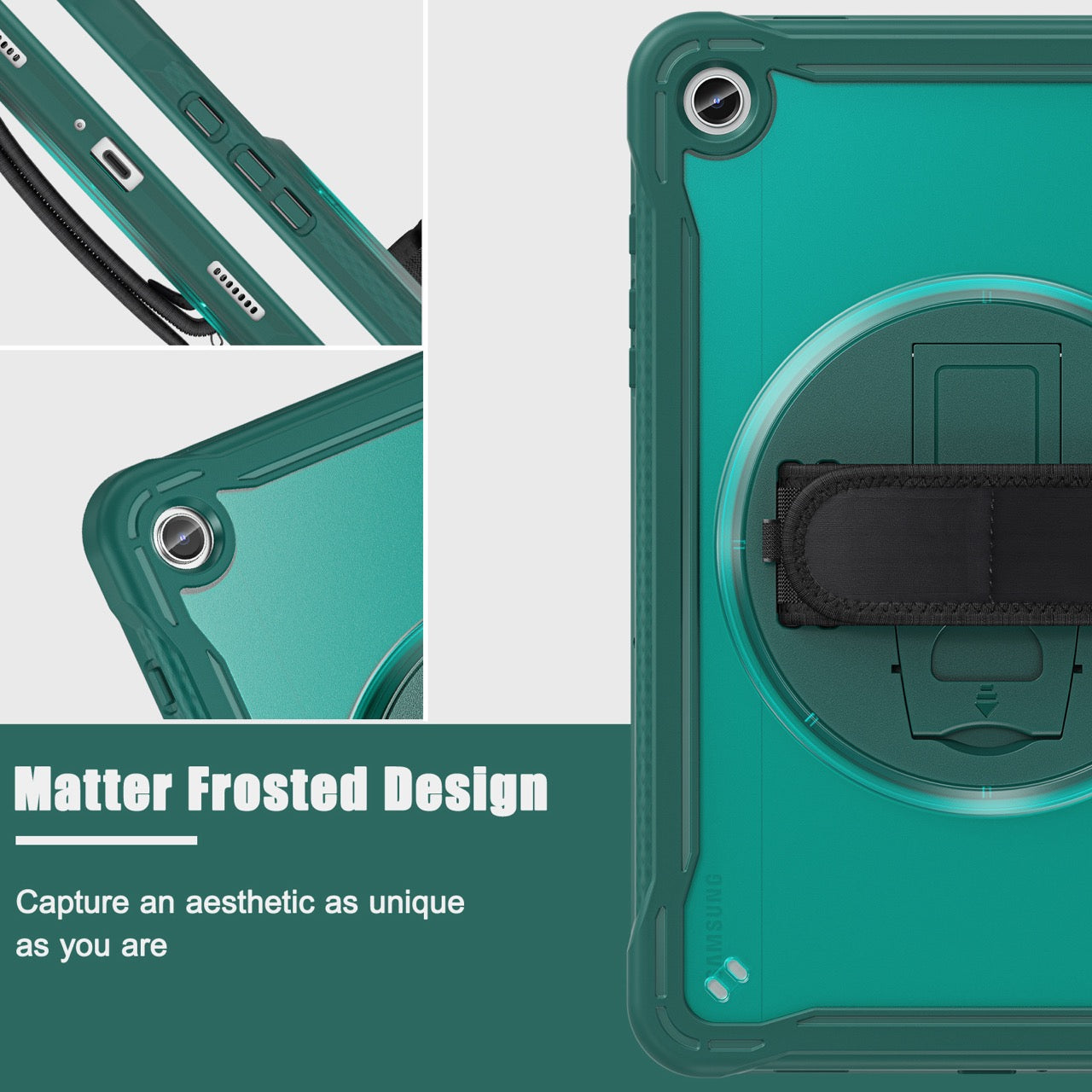 Samsung Tab A9+ A9 Plus Rugged Case - 360° Stand, Hand & Shoulder Strap - Shockproof - Green