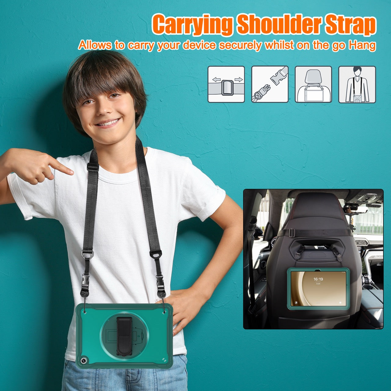 Samsung Tab A9+ A9 Plus Rugged Case - 360° Stand, Hand & Shoulder Strap - Shockproof - Green