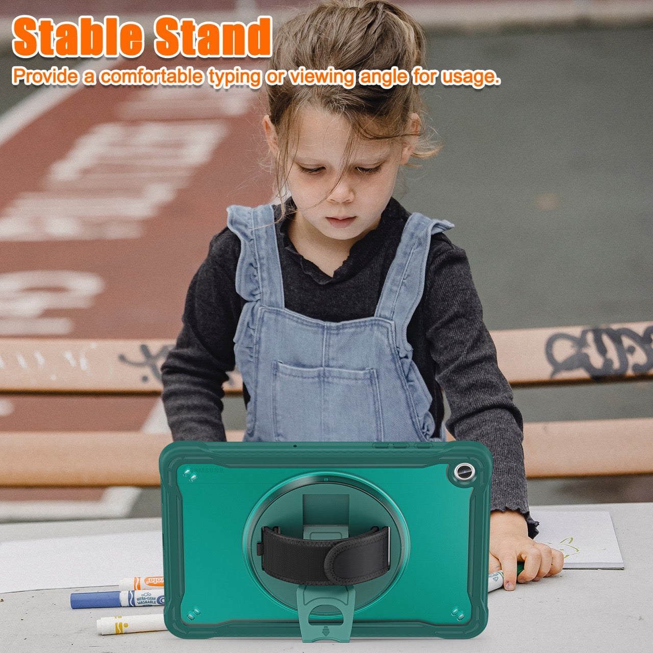 Samsung Tab A9+ A9 Plus Rugged Case - 360° Stand, Hand & Shoulder Strap - Shockproof - Green