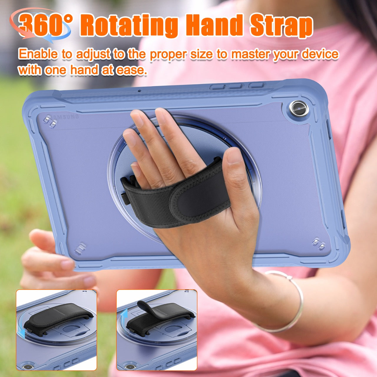 Samsung Tab A9+ A9 Plus Rugged Case - 360° Stand, Hand & Shoulder Strap - Shockproof - Lavender