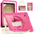 Samsung Tab A9+ A9 Plus Rugged Case - 360° Stand, Hand & Shoulder Strap - Shockproof - Rose - Rose