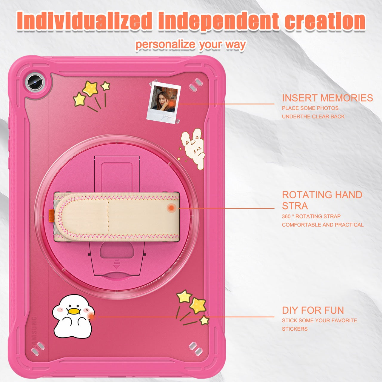 Samsung Tab A9+ A9 Plus Rugged Case - 360° Stand, Hand & Shoulder Strap - Shockproof - Rose