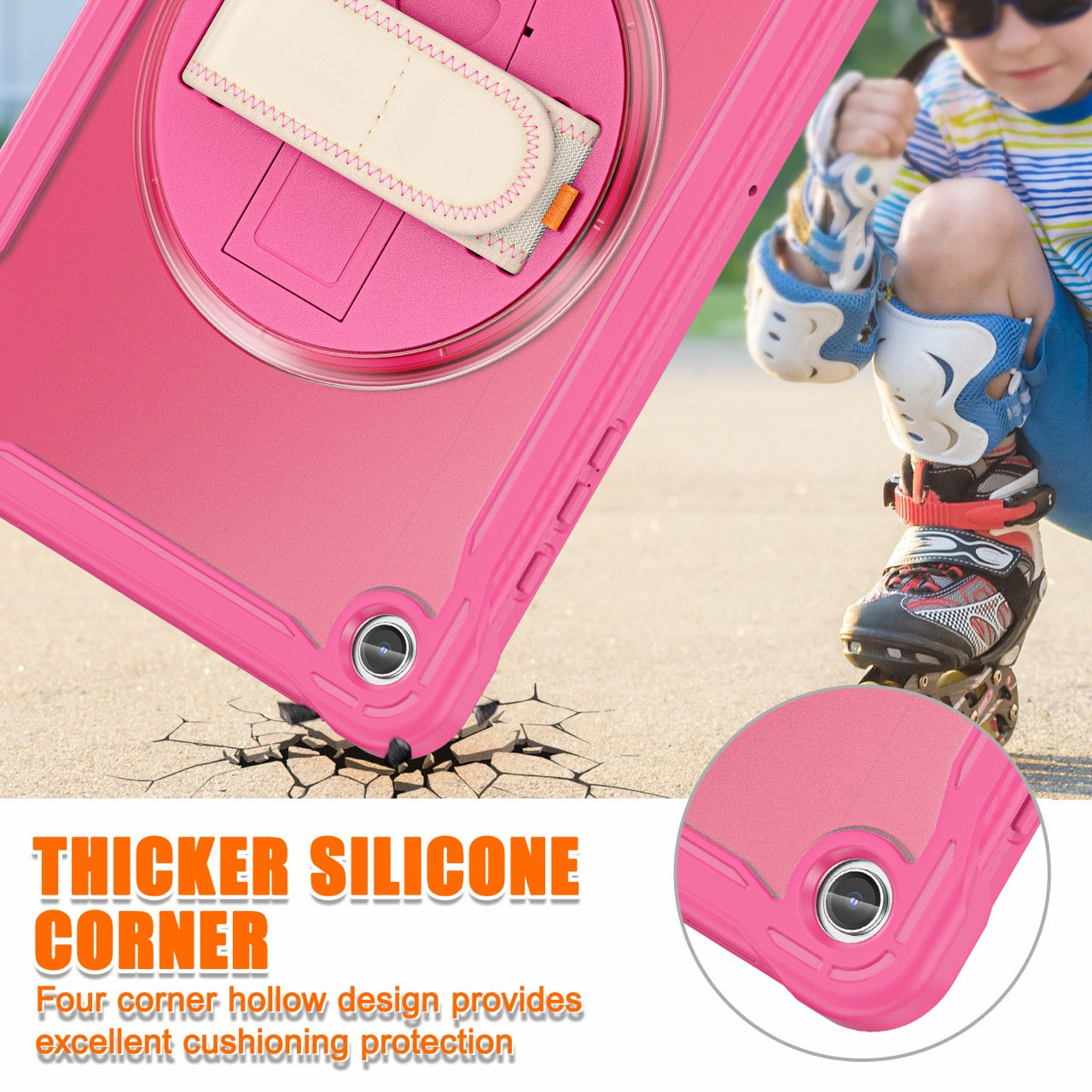 Samsung Tab A9+ A9 Plus Rugged Case - 360° Stand, Hand & Shoulder Strap - Shockproof - Rose