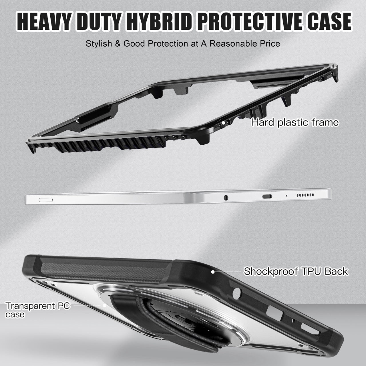 Samsung Tab A9 Rugged Case - 360° Stand, Hand & Shoulder Strap - Shockproof - Black