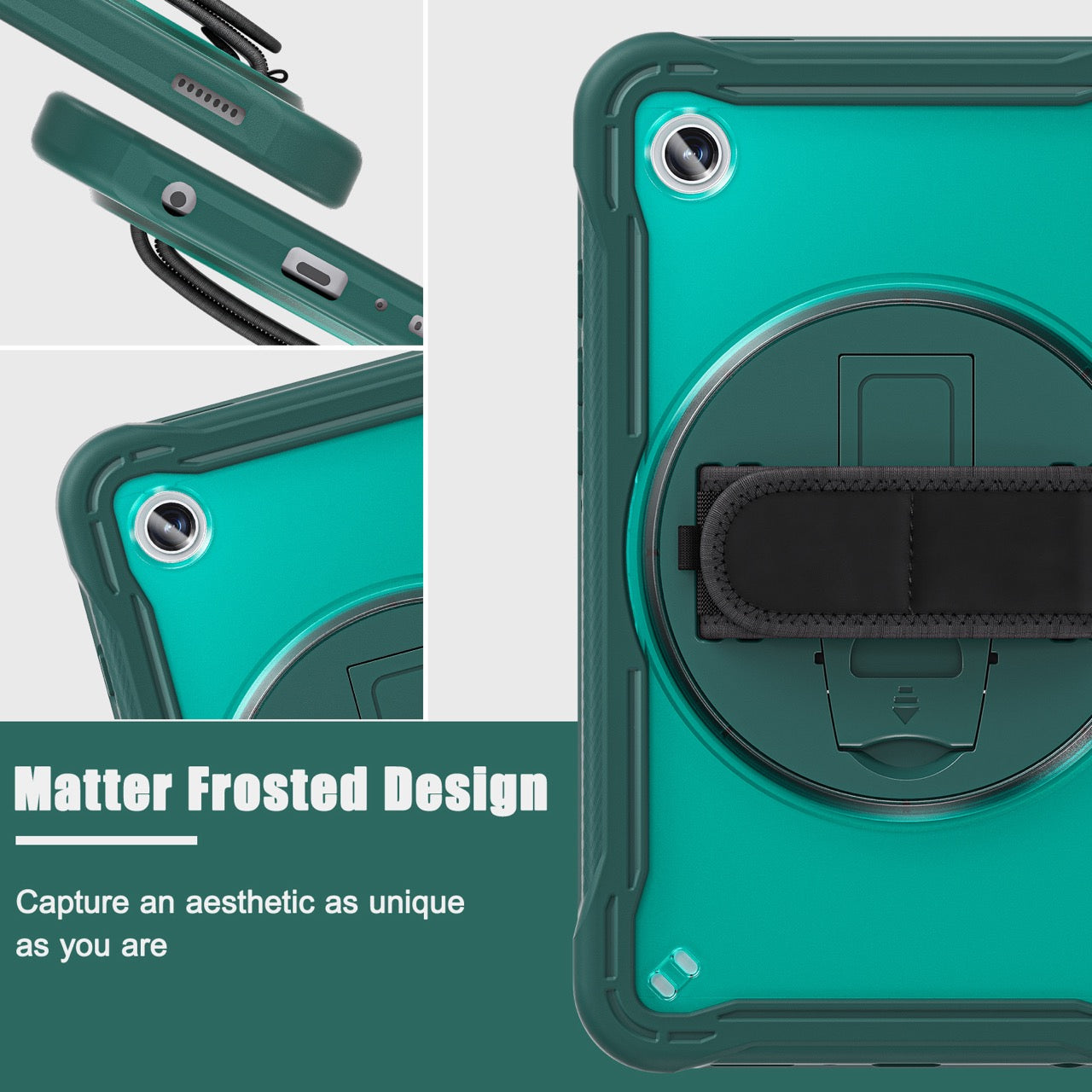 Samsung Tab A9 Rugged Case - 360° Stand, Hand & Shoulder Strap - Shockproof - Green