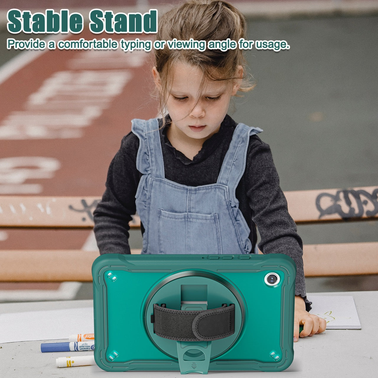 Samsung Tab A9 Rugged Case - 360° Stand, Hand & Shoulder Strap - Shockproof - Green