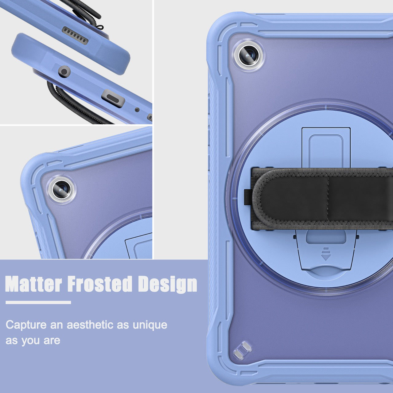 Samsung Tab A9 Rugged Case - 360° Stand, Hand & Shoulder Strap - Shockproof - Lavender