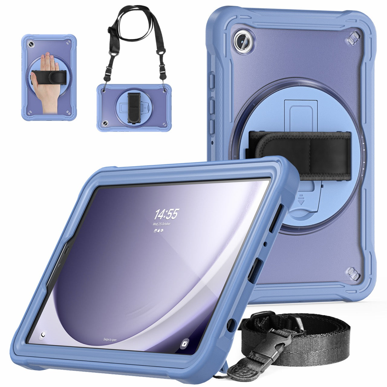 Samsung Tab A9 Rugged Case - 360° Stand, Hand & Shoulder Strap - Shockproof - Lavender