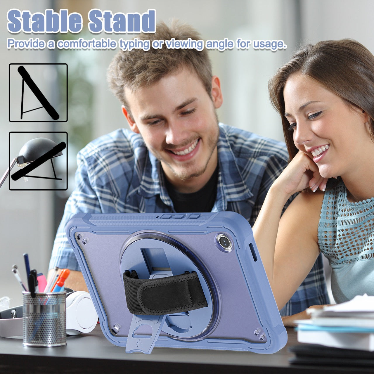 Samsung Tab A9 Rugged Case - 360° Stand, Hand & Shoulder Strap - Shockproof - Lavender