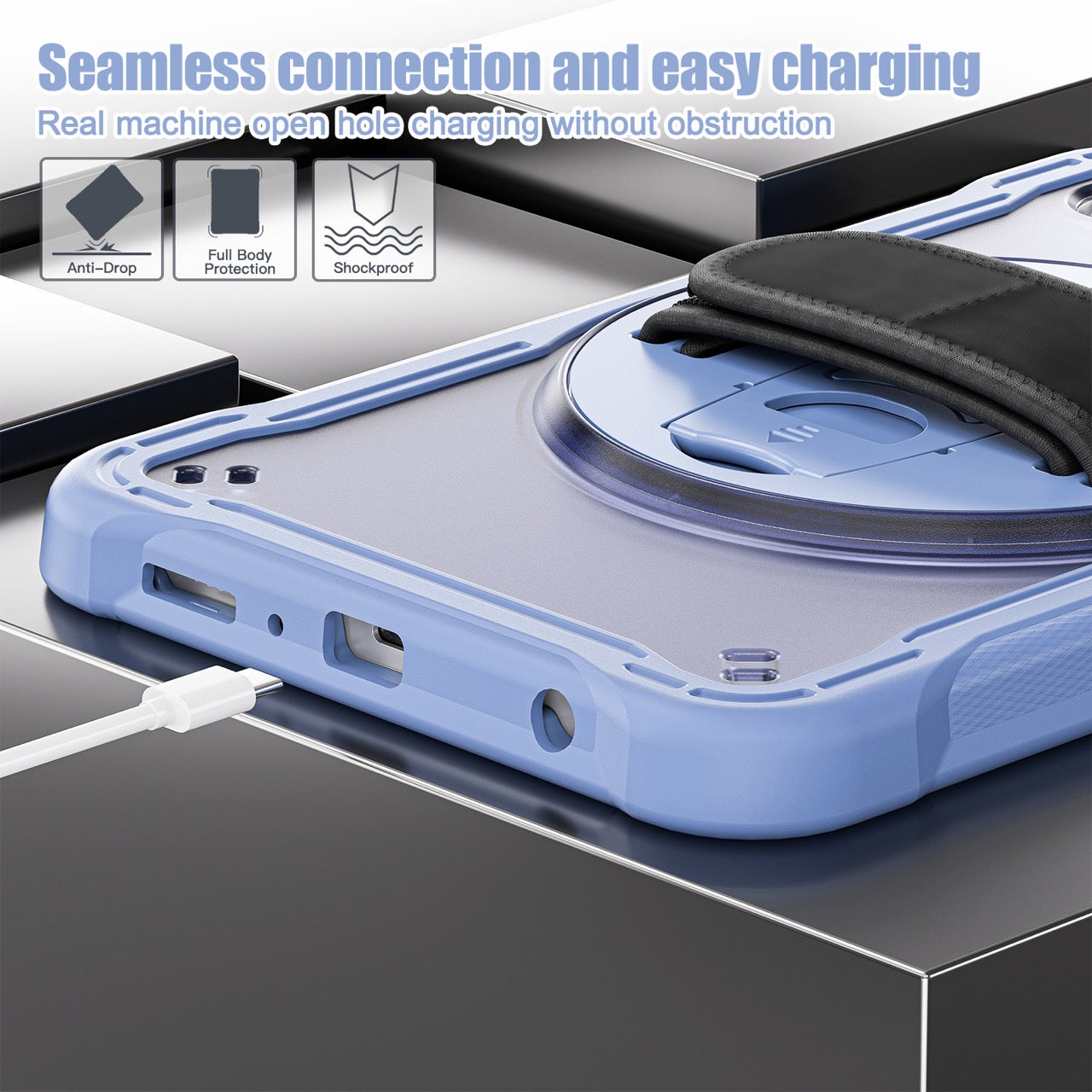 Samsung Tab A9 Rugged Case - 360° Stand, Hand & Shoulder Strap - Shockproof - Lavender