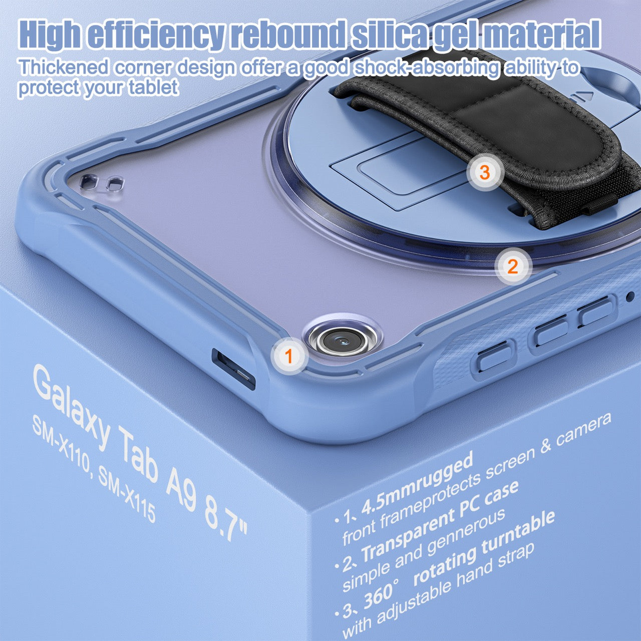 Samsung Tab A9 Rugged Case - 360° Stand, Hand & Shoulder Strap - Shockproof - Lavender