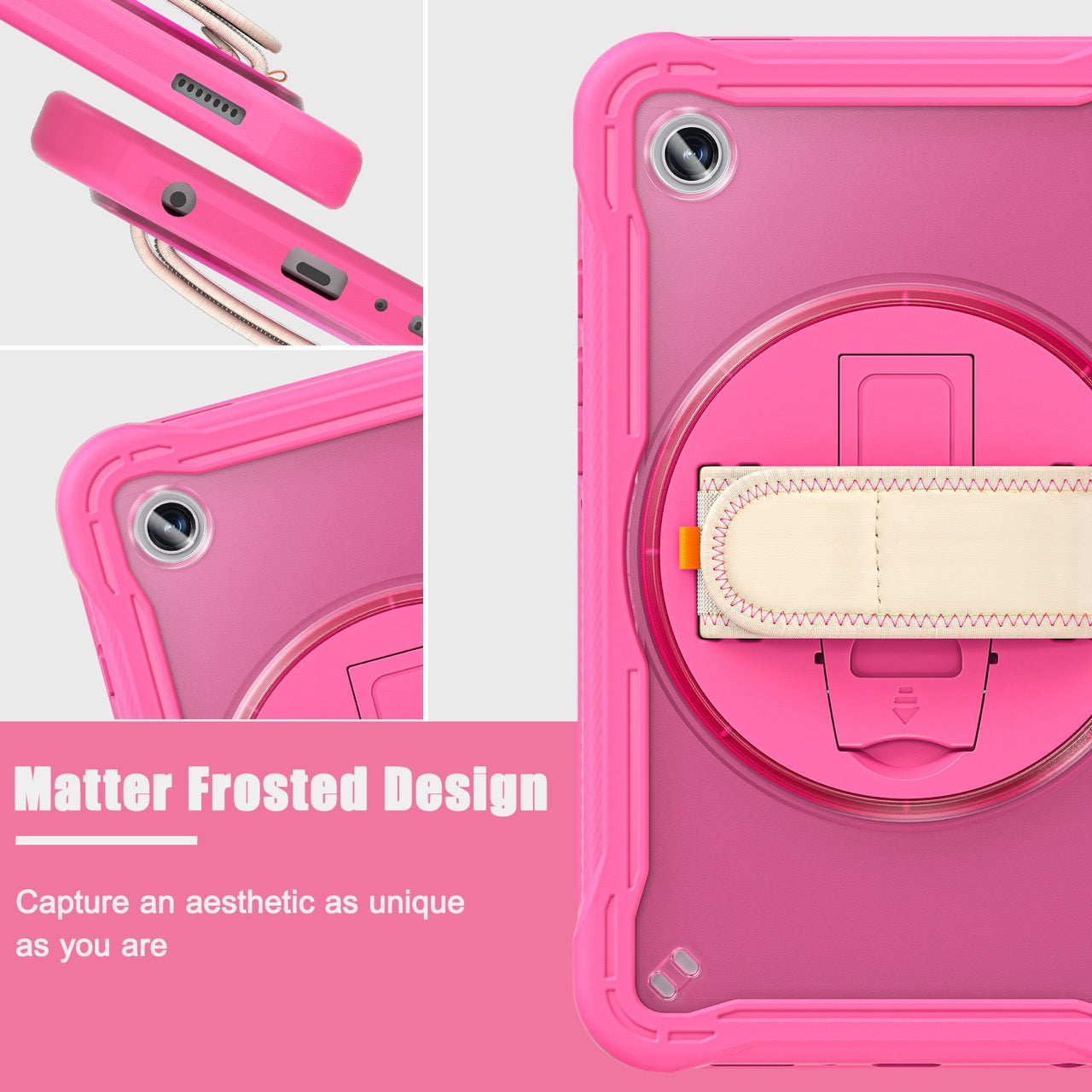 Samsung Tab A9 Rugged Case - 360° Stand, Hand & Shoulder Strap - Shockproof - Rose