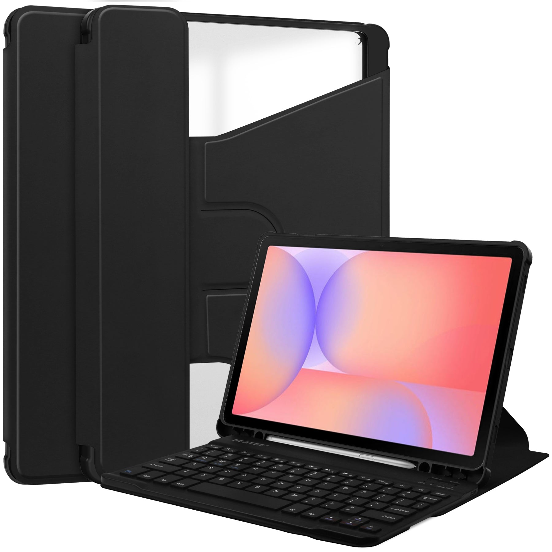 360° Rotating Keyboard Case for Samsung Galaxy Tab S10Lite/S10FE/S9FE/S9 – Detachable Keyboard with Pencil Holder [Black]