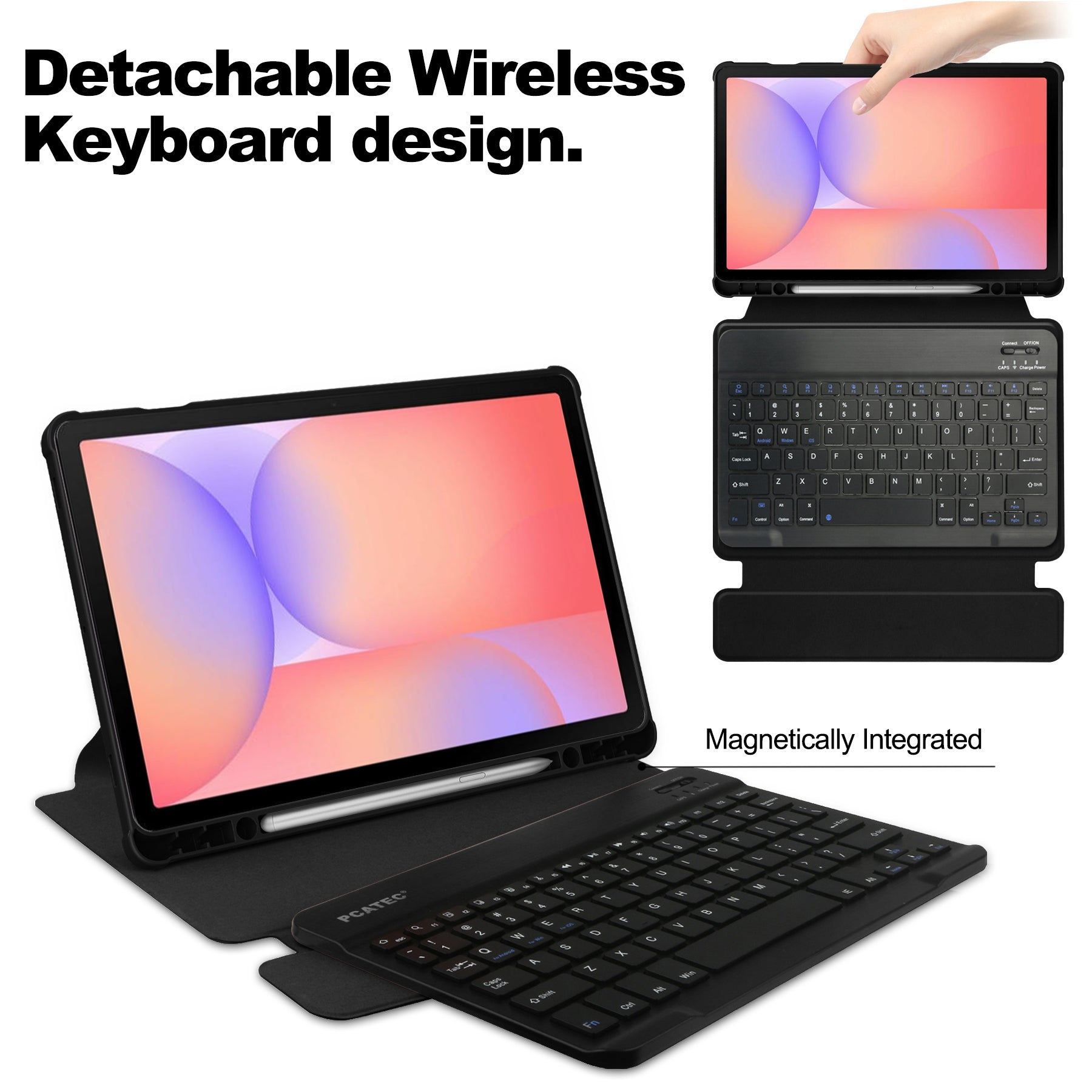 360° Rotating Keyboard Case for Samsung Galaxy Tab S10Lite/S10FE/S9FE/S9 – Detachable Keyboard with Pencil Holder [Black]