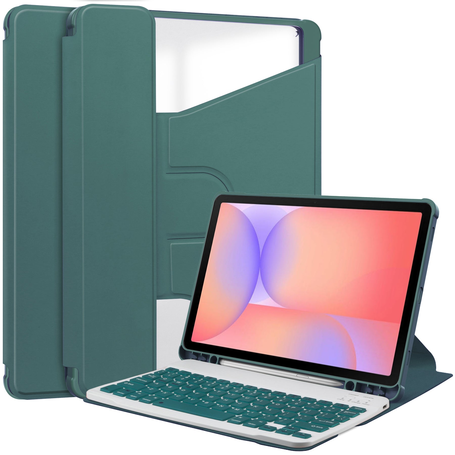 360° Rotating Keyboard Case for Samsung Galaxy Tab S10Lite/S10FE/S9FE/S9 – Detachable Keyboard with Pencil Holder [Teal]