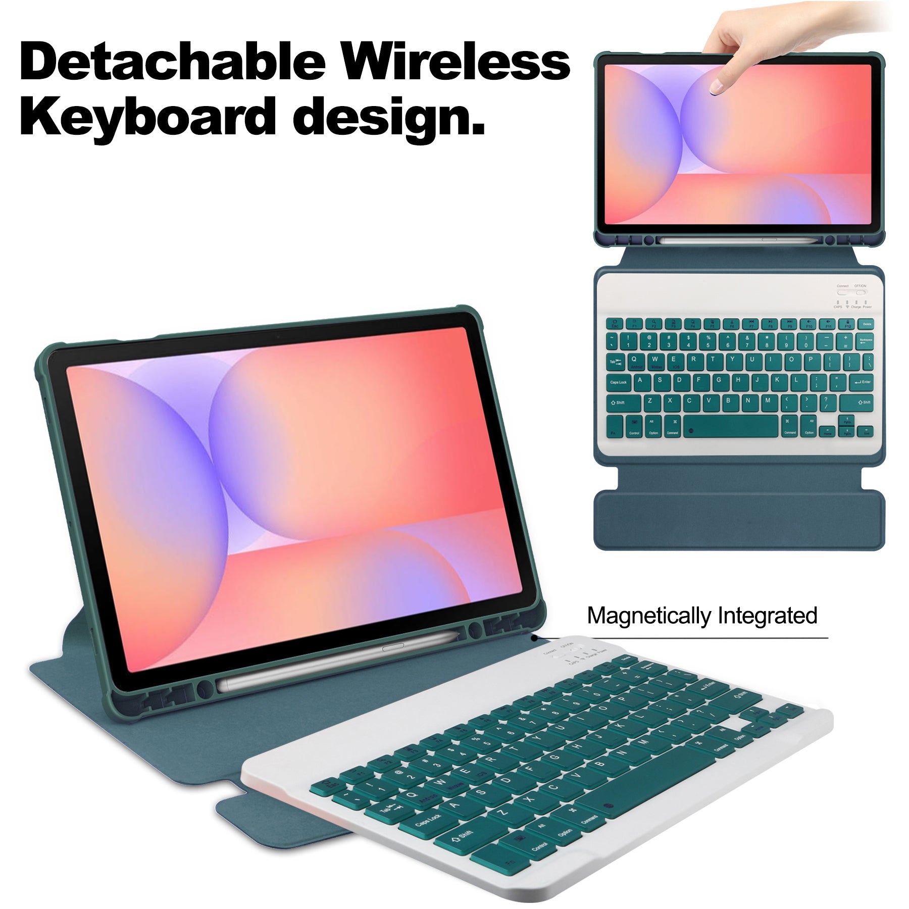 360° Rotating Keyboard Case for Samsung Galaxy Tab S10Lite/S10FE/S9FE/S9 – Detachable Keyboard with Pencil Holder [Teal]