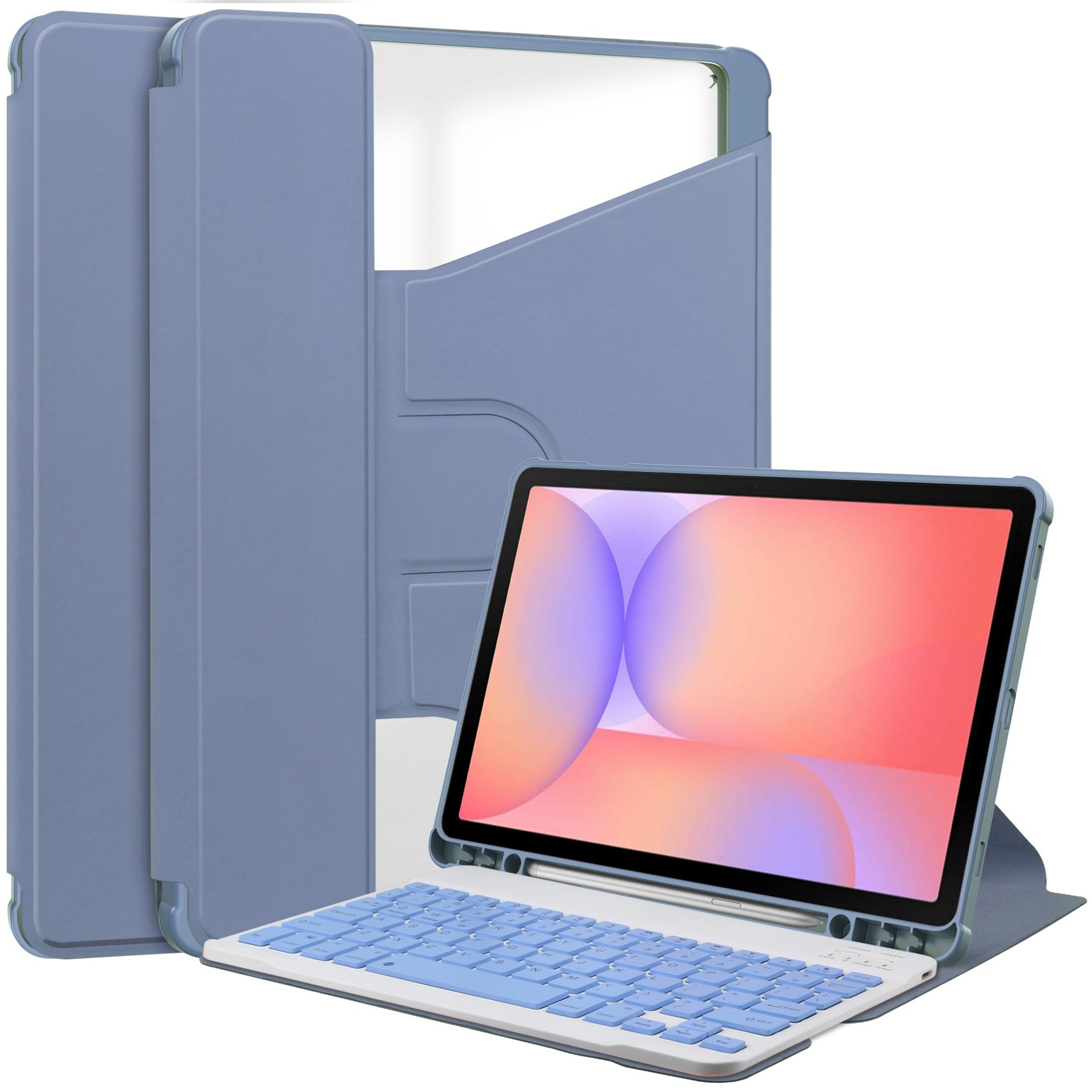 360° Rotating Keyboard Case for Samsung Galaxy Tab S10Lite/S10FE/S9FE/S9 – Detachable Keyboard with Pencil Holder [Lavender]