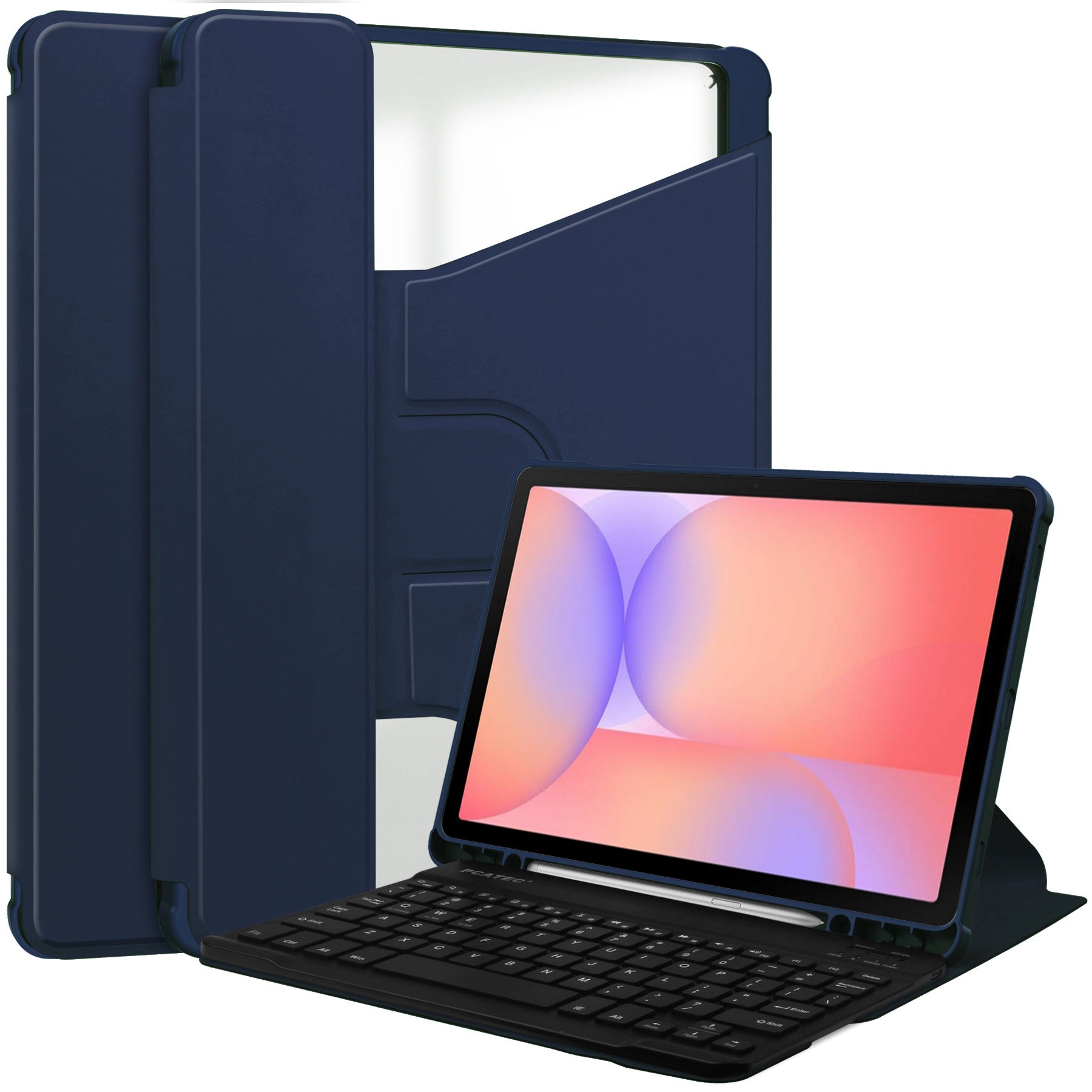 360° Rotating Keyboard Case for Samsung Galaxy Tab S10Lite/S10FE/S9FE/S9 – Detachable Keyboard with Pencil Holder [Navy]