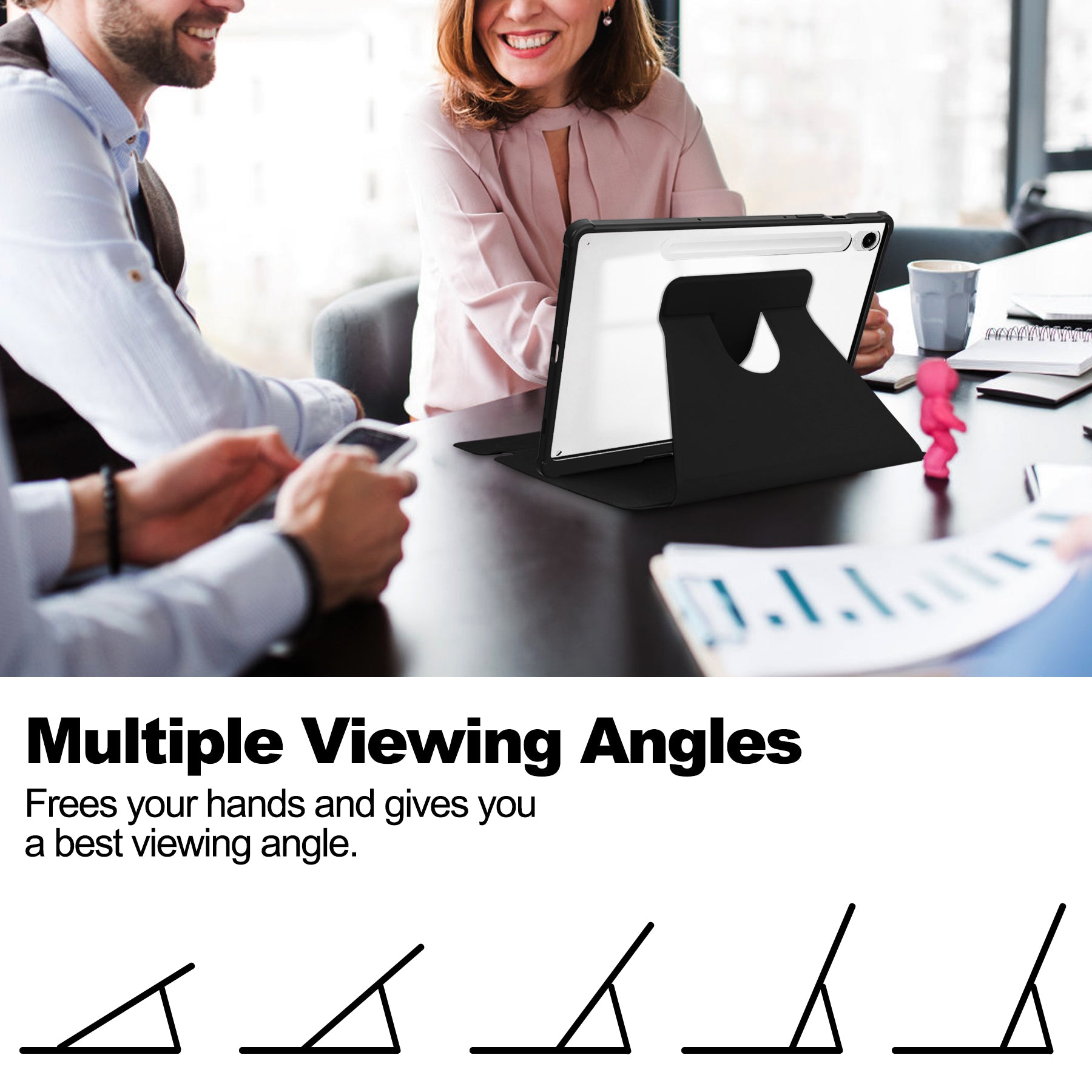 Rotating Acrylic Back PU Leather Case for Samsung Galaxy Tab S10Lite/S10FE/S9FE/S9 with Pencil Holder [Black]