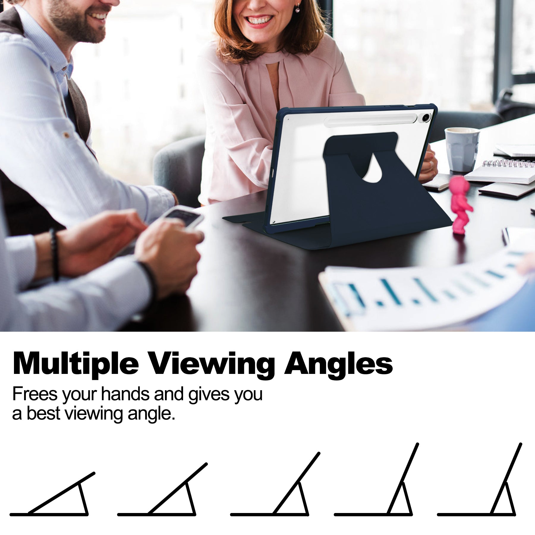 Rotating Acrylic Back PU Leather Case for Samsung Galaxy Tab S10Lite/S10FE/S9FE/S9 with Pencil Holder [Navy]