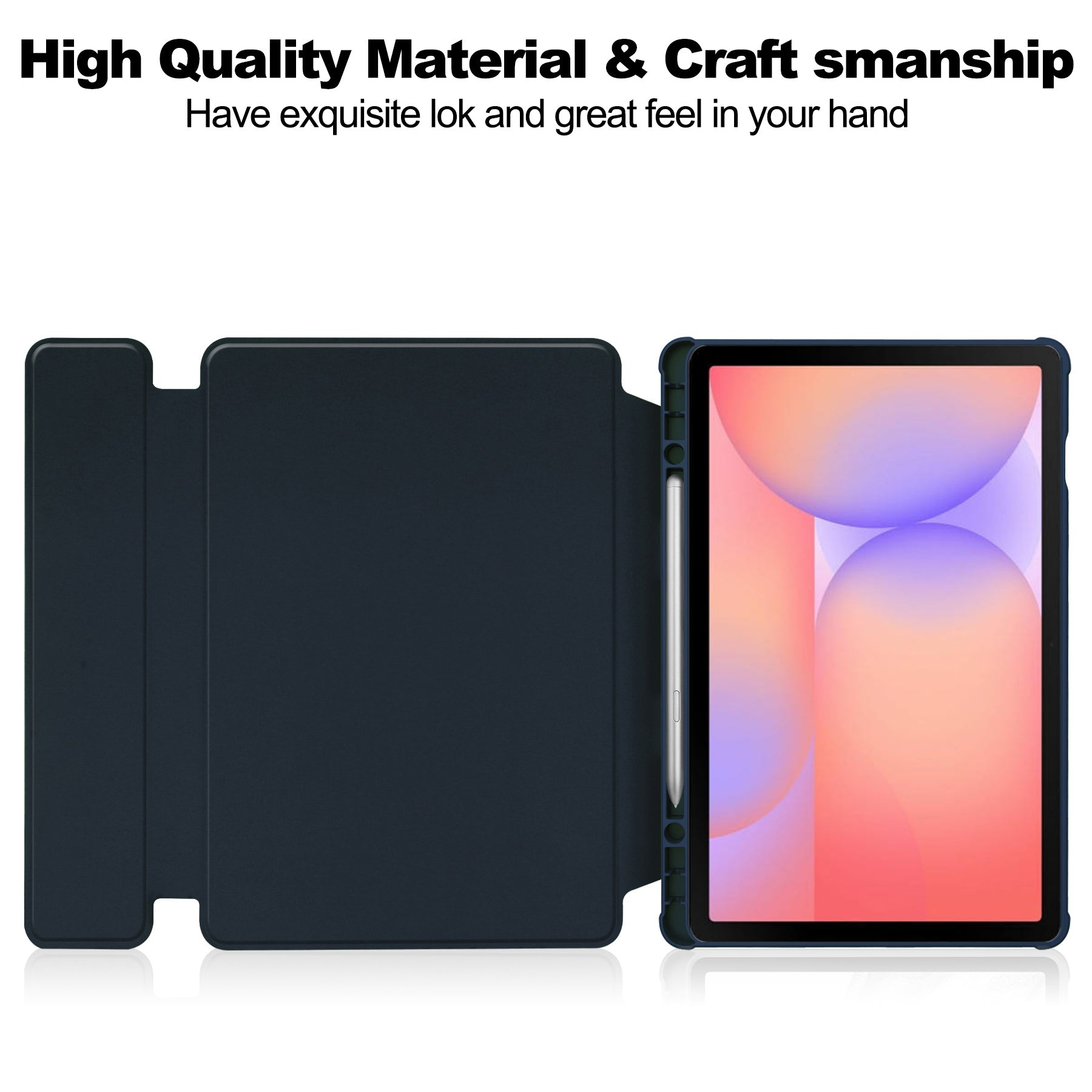 Rotating Acrylic Back PU Leather Case for Samsung Galaxy Tab S10Lite/S10FE/S9FE/S9 with Pencil Holder [Navy]